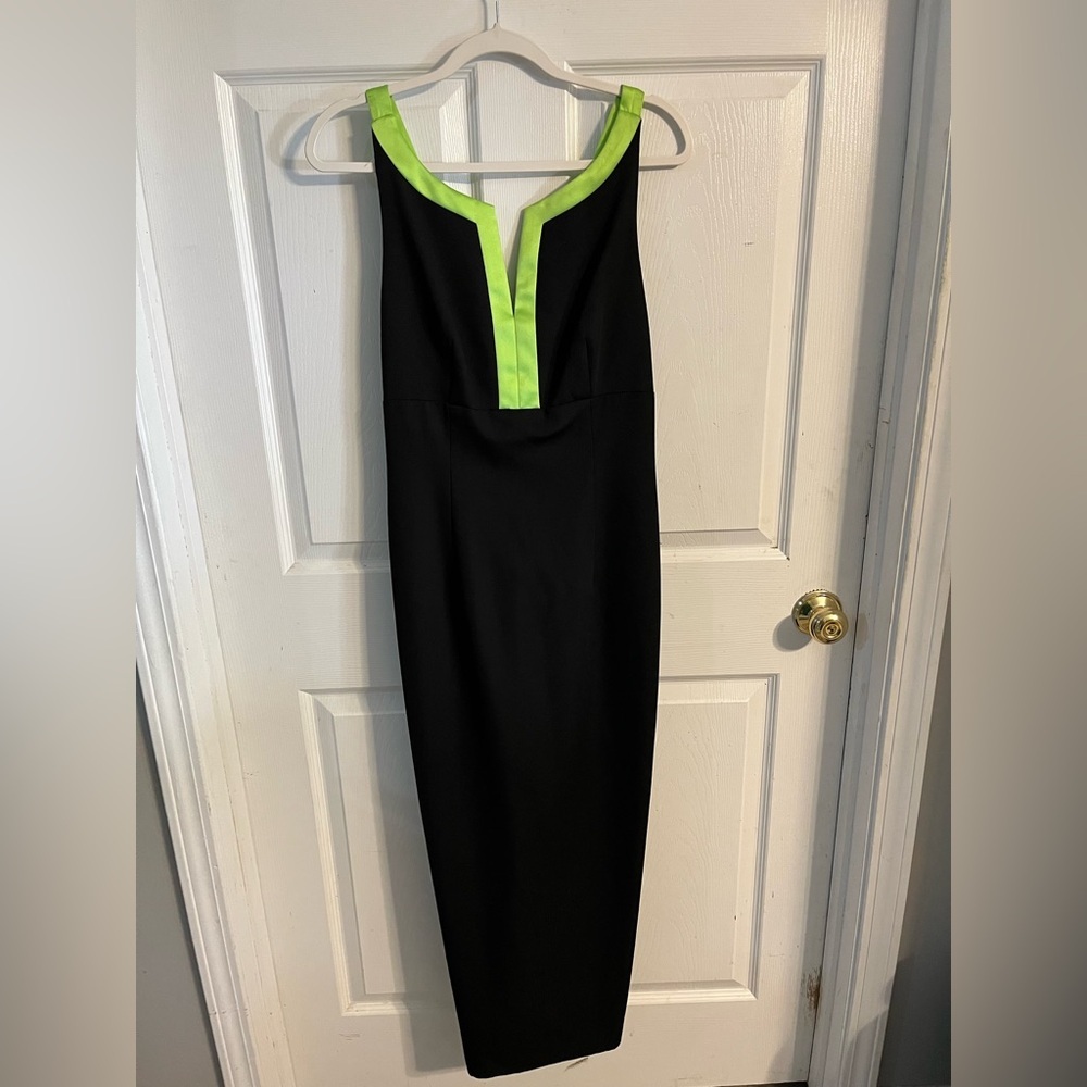 Vintage Mevisto Elegant Black Dress with Neon Green Accents